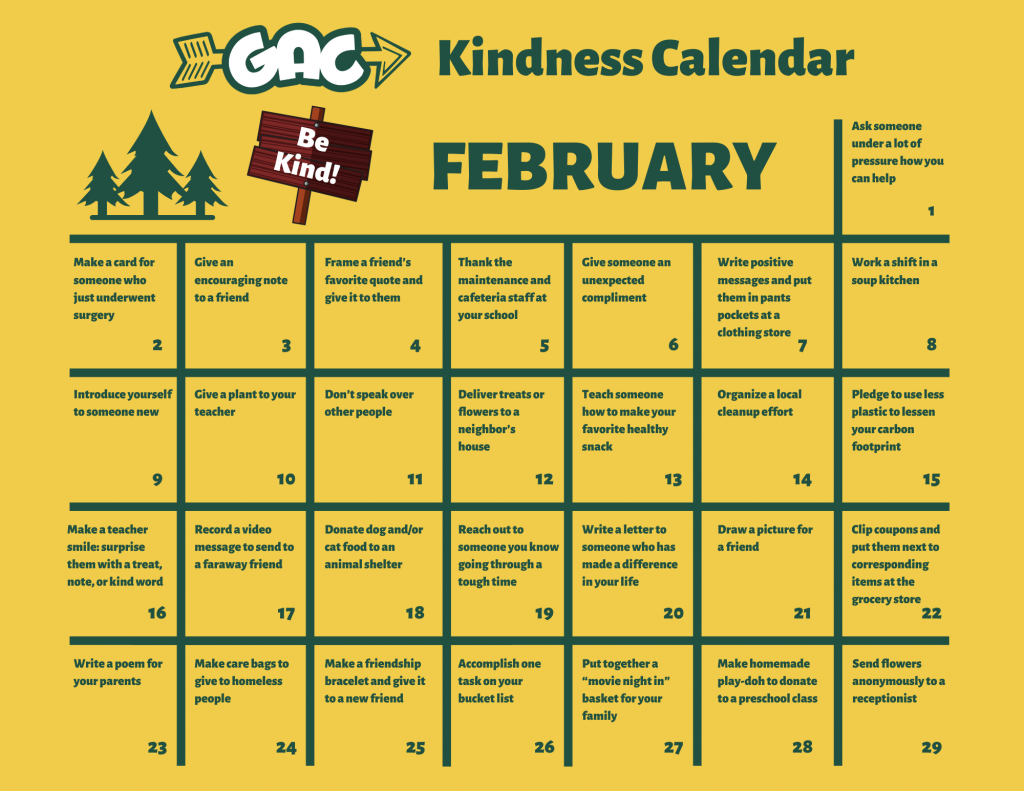 Kindness Calendar February 2025 Fawne Jenifer