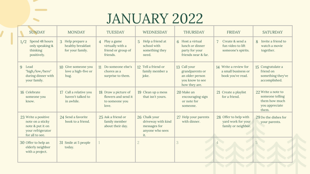 2022 Kindness Calendars - Gold Arrow Camp - California Summer Camp and ...